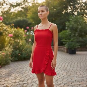 Sugar Lip Red Ruffle Spaghetti Strap Mini Dress Women Size XS